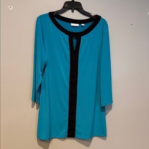 New York & Company Teal and Black Blouse